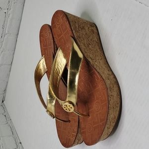 Tory burch thora cork wedge sandals gold
